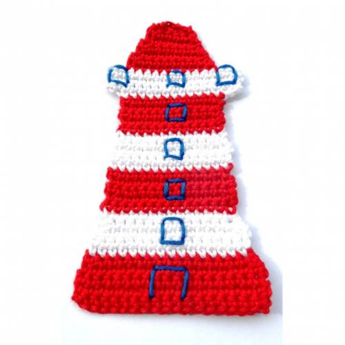 Leuchtturm Häkelapplikation gehäkelt rot/weiß 14 cm