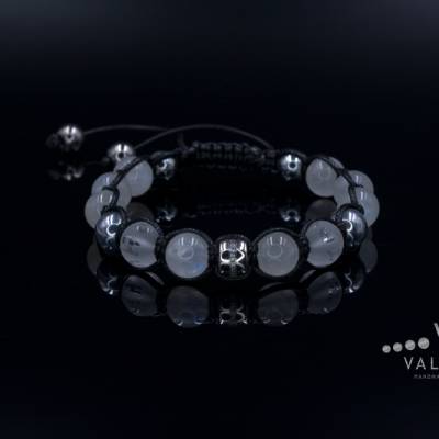 Herren Armband aus Edelsteinen Mondstein Hämatit 925 Silber, Geschenk für Mann, LIMITED EDITION, 10 mm