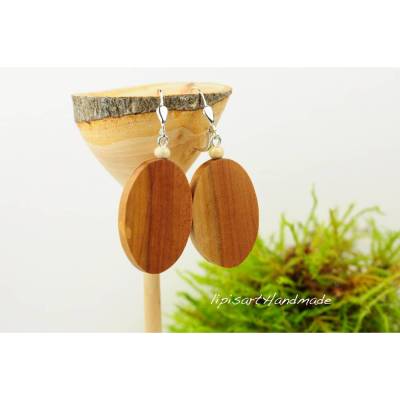 Große Ohrringe – Apfel-Holz Oval mit Klappbrisur Silber 925
