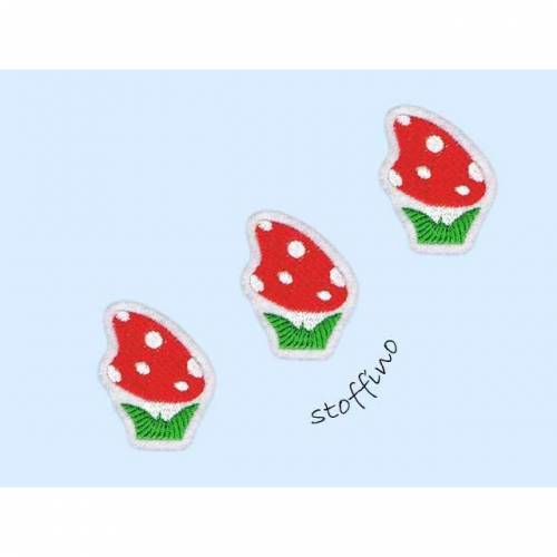 Set 3 Mini Pilze Glückspilze Applikation Aufnäher