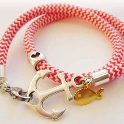 Wickelarmband aus Segelseil/Segeltau mit Anker,Fisch,Herz - maritim,verspielt