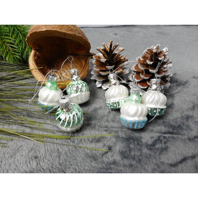 Weihnachtsdeko hängend 6er Set Glas Cupcake klein, Christbaumschmuck, Tannenbaumdeko, Stück €2,-, Material
