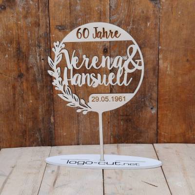 Holz Cake Topper Hochzeit personalisiert – Individueller Kuchenstecker aus Holz
