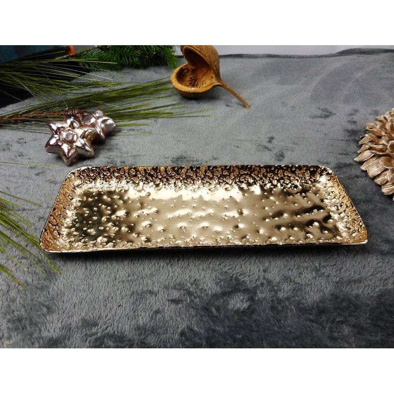 Weihnachtsdeko Aluminiumtablett champagner gold, länglich, edel, elegant, Tischdeko Tablett
