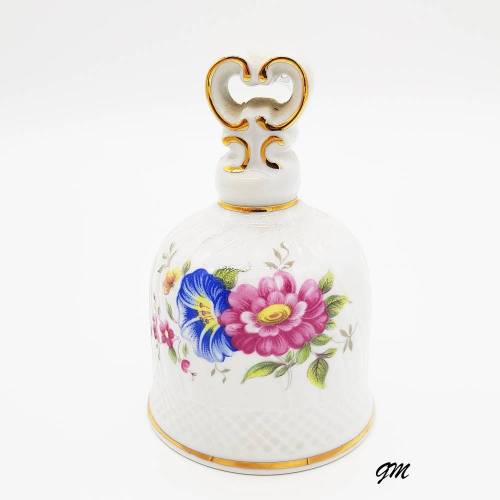 Vintage Porzellan Glocke Holloháza Ungarn handbemalt Blumenmuster 21K Goldrand