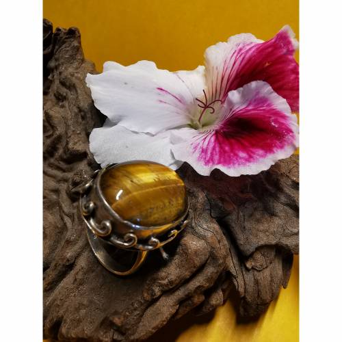 Vintage Tigerauge Ring 925 Silber Damenring – Ungetragener Silberring Größe 18