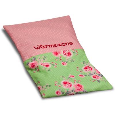 Wärmekissen Rosenglück 19x22cm Grün -  Rosa Füllung Rapssamen mit Namen - Personalisiertes Rapskissen Körnerkissen 