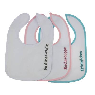 Lätzchen für Babys blau rosa weiß mit Namen mit Klettverschluss personalisiertes Geschenk zur Geburt - Sabberlatz Latz f