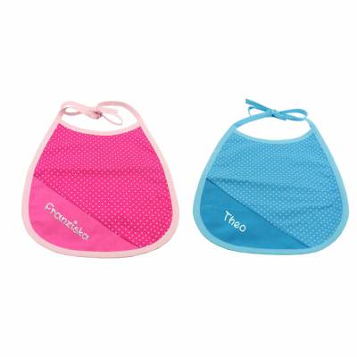 Lätzchen für Babys Punkte blau rosa mit Namen zum binden personalisiertes Geschenk zur Geburt - Sabberlatz Latz für Jung