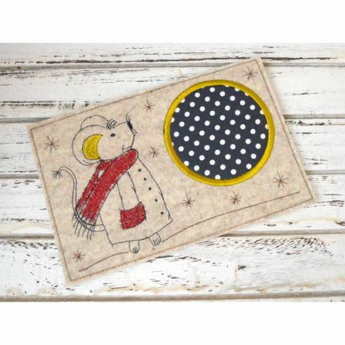 Stickdatei MugRug Untersetzer Wintermaus 13x18cm und 13x20cm