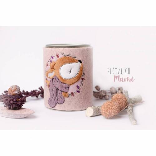 Spardose mit bestickter Filzhülle Reh mit Schal Doodlel