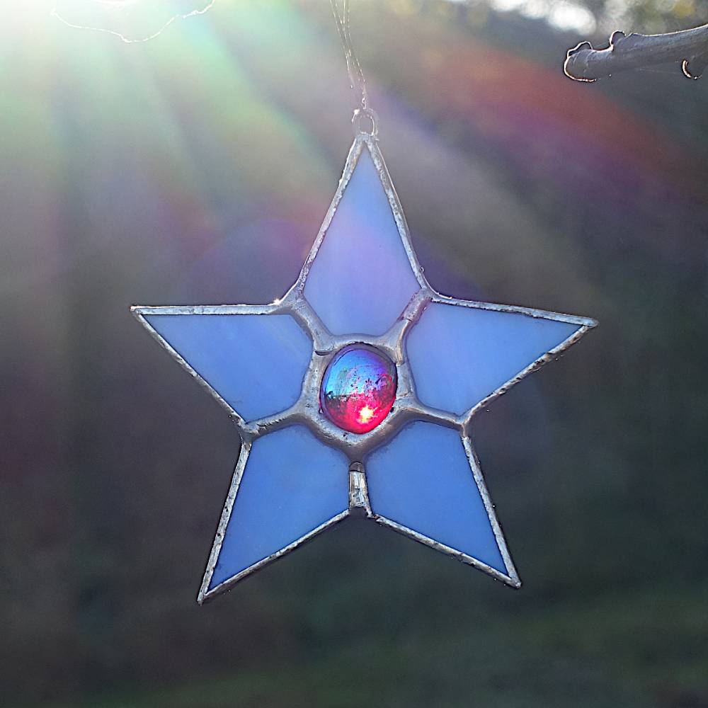 Drei blaue Tiffany Sterne, Vintage Handarbeit
