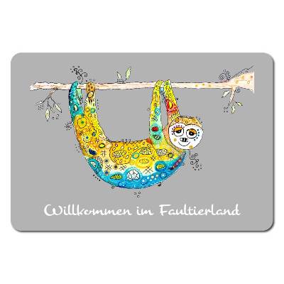 personalisierte Fußmatte Faultier, mit und ohne Spruch: Willkommen im Faultierland, 40 x 60 cm, waschbar rutschfest