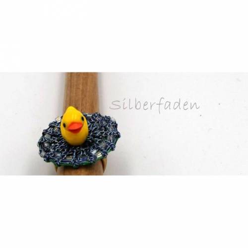 ALLE MEINE ENTCHEN.... Edelstahl Wechselring mit handgestrickter Wendescheibe