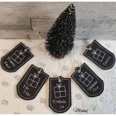 * Nachhaltige Geschenkanhänger mit Geschenk Motiv *  ITH - 6 x Stickdateien für 10 x 10 Rahmen