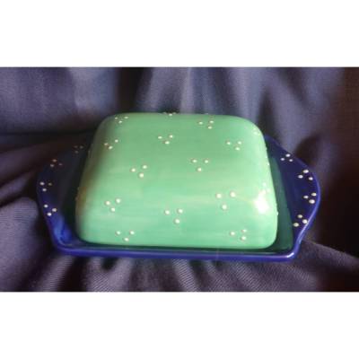 Butterdose Mint und Dunkelblau Frühstück,Unikat,Handbemalt kleinen Punkten