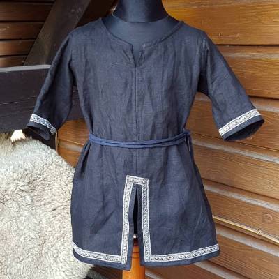 Schwarze Tunika für Ritter und Wikinger, Tunika aus Leinen für Kinder, Mittelalter Kostüm Junge und Mädchen, LARP