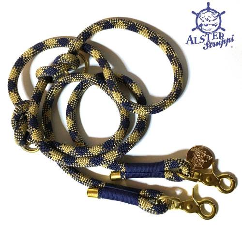 Hundeleine verstellbar, blau, gold, Wunschlänge