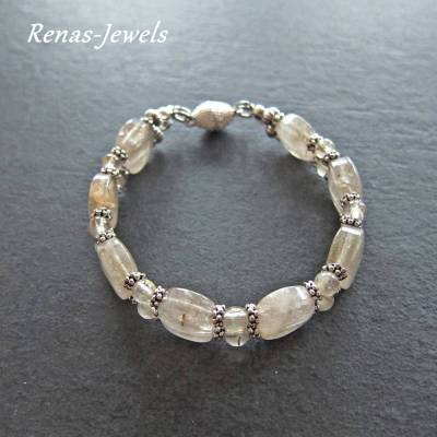 Edelstein Armband Rauchquarz beige silberfarben zweireihig