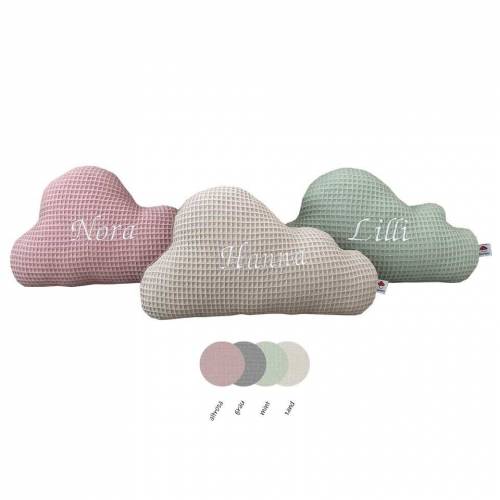 Wolkenkissen mit Namen aus Waffelpiquet in Pastellfarben