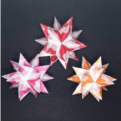 Bastelset Bascetta 9 Sterne klein, orange-pink-rot/transparent,Origami