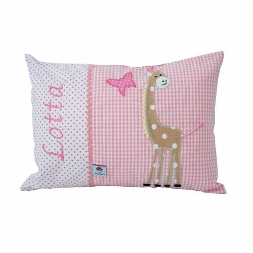Glückspilz Namenskissen / Babykissen mit Namen und Giraffe personalisiert,  Geschenk zu Geburt, Taufe, Geburtstag