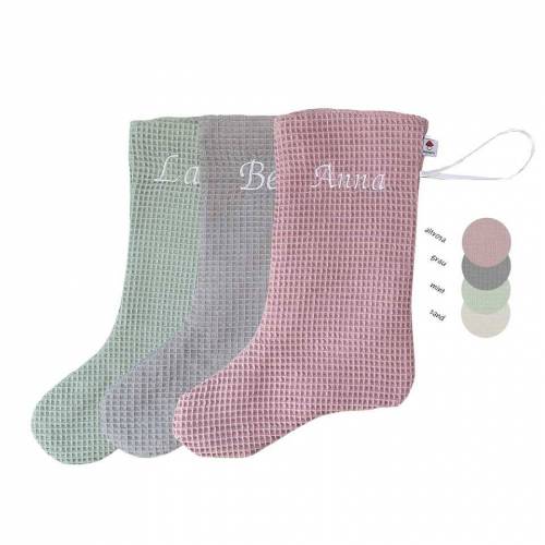Nikolausstiefel / Nikolausstrumpf / Nikolaussocke aus Waffelpique mit Namen personalisiert