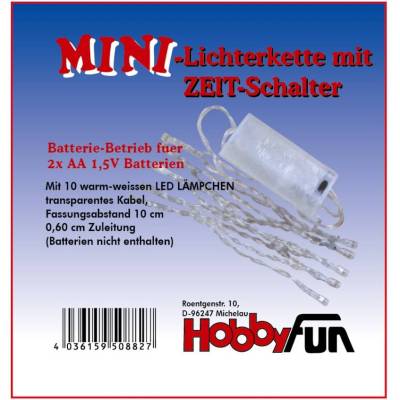 Batterie-LED Lichterkette 10 LED's, warmes Licht, mit Zeitschaltuhr, ca. 150 cm