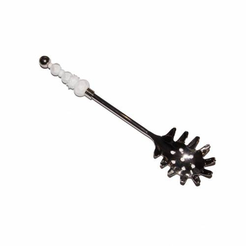 Spaghettilöffel mit handgefertigten Glasperlen – Lampwork Unikat in Weiß, 29 cm
