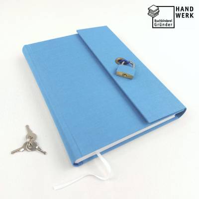 Tagebuch abschließbar, grau-blau, DIN A5, 140 Blatt, handgefertigt