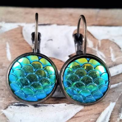 Ohrhänger Fischschuppen Ohrstecker Meerjungfrauschuppen Ohrringe Drachen Ringe ------ Schmuck mit Cabochon