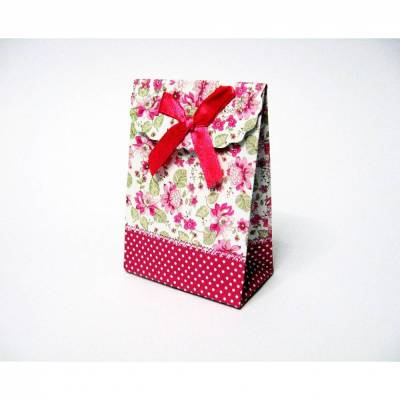 Geschenktasche aus Pappe mit Klettverschluss, Pink mit Blumen Muster Schmuckverpackung, Geschenkverpackung