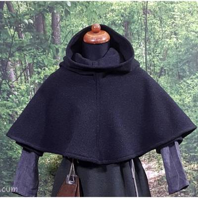 Gugel  für Kinder und Erwachsene, dunkelgraue Kapuze Wolle, Wikinger, Ritter & Räuber Mittelalter, Larp