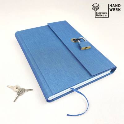 Tagebuch mit Schloss, dunkel-blau changierend, DIN a5, 140 Blatt, handmade