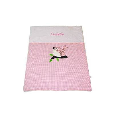 Glückspilz Babydecke mit Namen und Vogel, mit Ökoteddy gefüttert, viele Farben