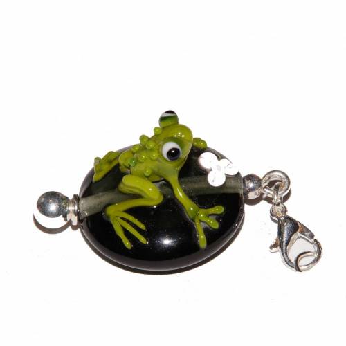 Anhänger Glasperle Frosch - Perle grau transparent