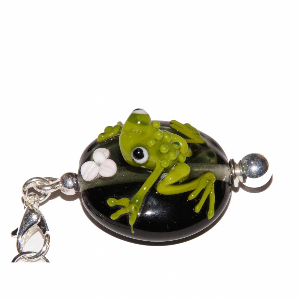 Anhänger Glasperle Frosch - Perle grau transparent Bild 2