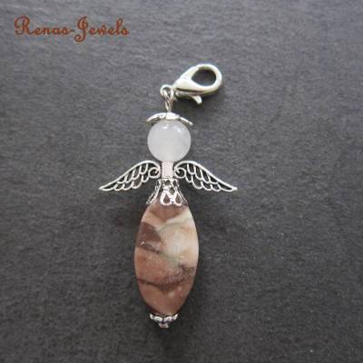 Schutzengel Anhänger Edelstein Jaspis Jade braun weiß silberfarben