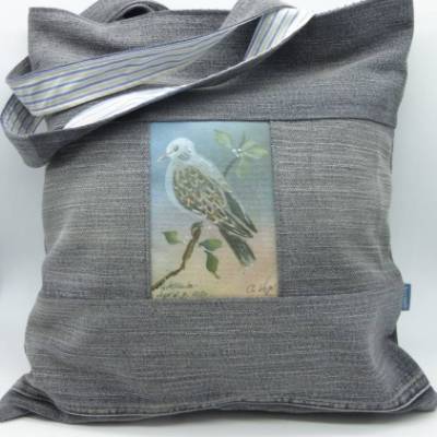 Jeanstasche 'Turteltaube'-Vogel des Jahres 2020, Upcycling-Unikat von hessmade