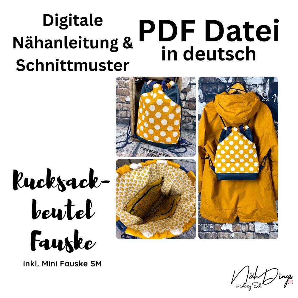 Ebook - digitale Nähanleitung & SM- Rucksackbeutel Fauske inkl. Bonus SM Mini Fauske Leckerli-Beutel Bild 1