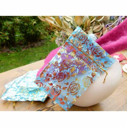 10 türkise/himmelblaue Organzasäckchen 11 x 16 cm * Geschenkesäckchen * Verpackung * Geschenkverpackung * Adventskalende
