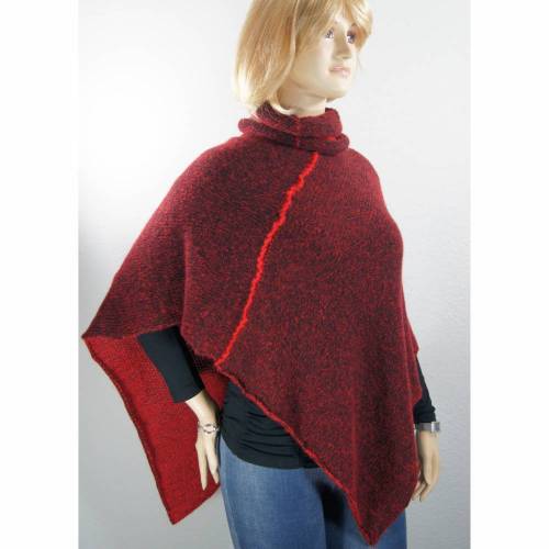 Strickponcho mit Loop aus Kid Mohair schwarz rot