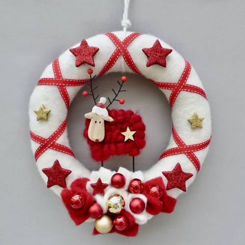 Türkranz, Adventskranz aus Filz, Winter-Deko-Kranz, Winterkranz mit Elch/ Rentier/ Hirsch