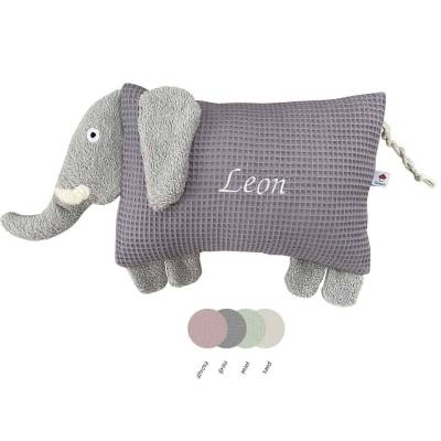 Kuscheltier Kissen "Elefant" aus Waffelpique, mit Namen personalisiert,  Geschenk zu Geburt, Taufe,  Geburtstag,