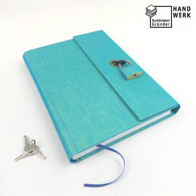 Tagebuch mit Schloss, türkis-blau, DIN a5, 140 Blatt, handgefertigt