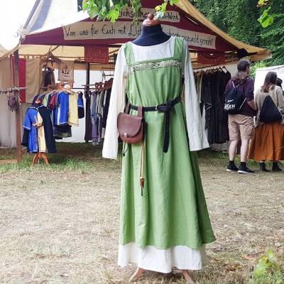 Wikinger Mädchen Schürzenkleid, Überkleid grün, Mittelalter Kleid, Wiki Schürze Kind, LARP, Toraxacum