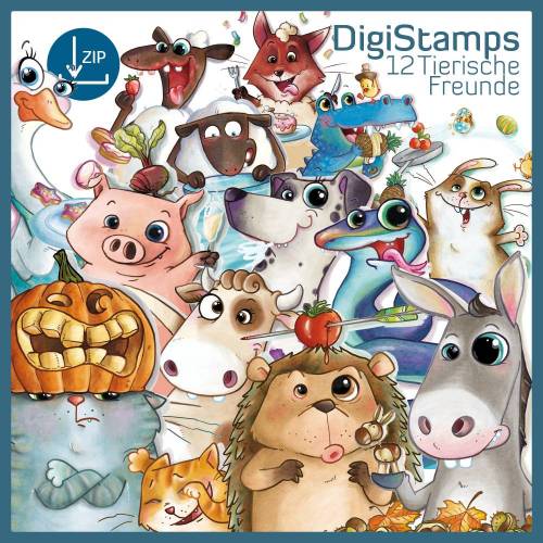 DigiStamps Tierische Freunde, Digi-Stamps, Digitaler Stempel, ein Zoo voller Tiere, Fuchs, Katze, Igel, Esel