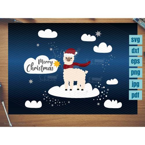 Weihnachtdatei niedliches Lama mit Nikolaus Mütze SVG DXF png pdf jpg eps Plotten Digistamp Lasercut Karten gestalte