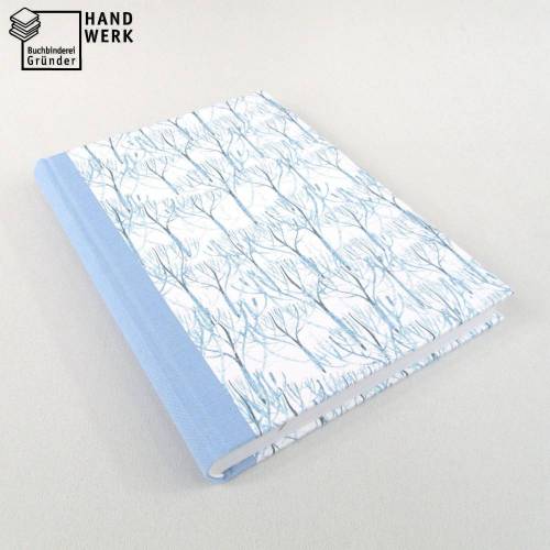 Notizbuch, hell-blau, Bäume pastell, DIN A5, 150 Blatt, handgefertigt