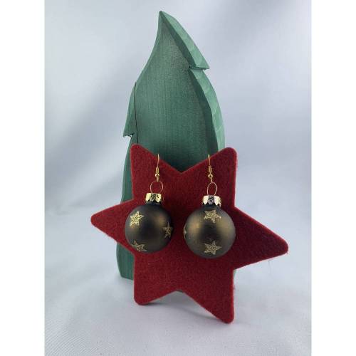 3cm moosgrüne, matte Weihnachtskugel-Ohrringe * goldf. Sterne * Weihnachtsohrringe * Weihnachtskugelohrringe* Christbaum